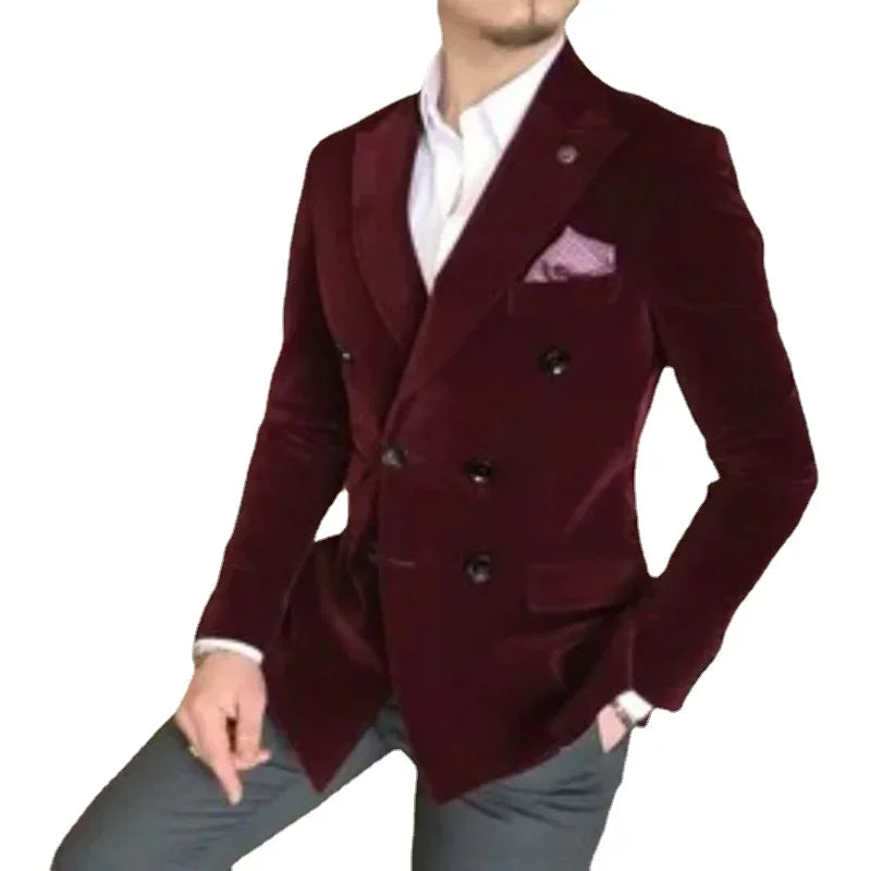 Velvet Smoking Men Suit Jacket for Men 1 Piece Slim Fit Double Breasted Wedding Groom Tuxedo Blazer 2024 Ready to Ship