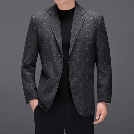 Men's Checked Blazer Single Breasted Casual Business Suit Jacket