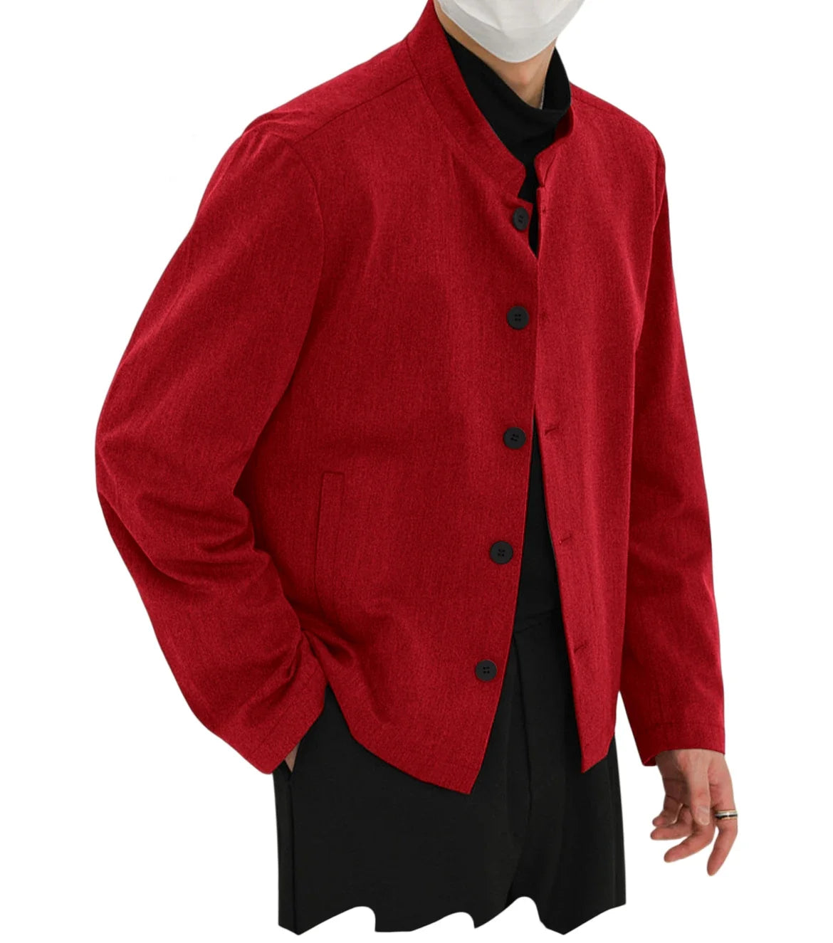 Men's Linen Blazer Stand Collar Slim Fit Suit Jacket Lightweight Breathable Soft Business Casual Daily Sport Coat for Spring