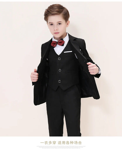 Kids Boys White Blazer Vest Pants 3PCS Set Children Baptism Wedding Prom Suit Baby Boy Elegant Dress Teenager Party Costume