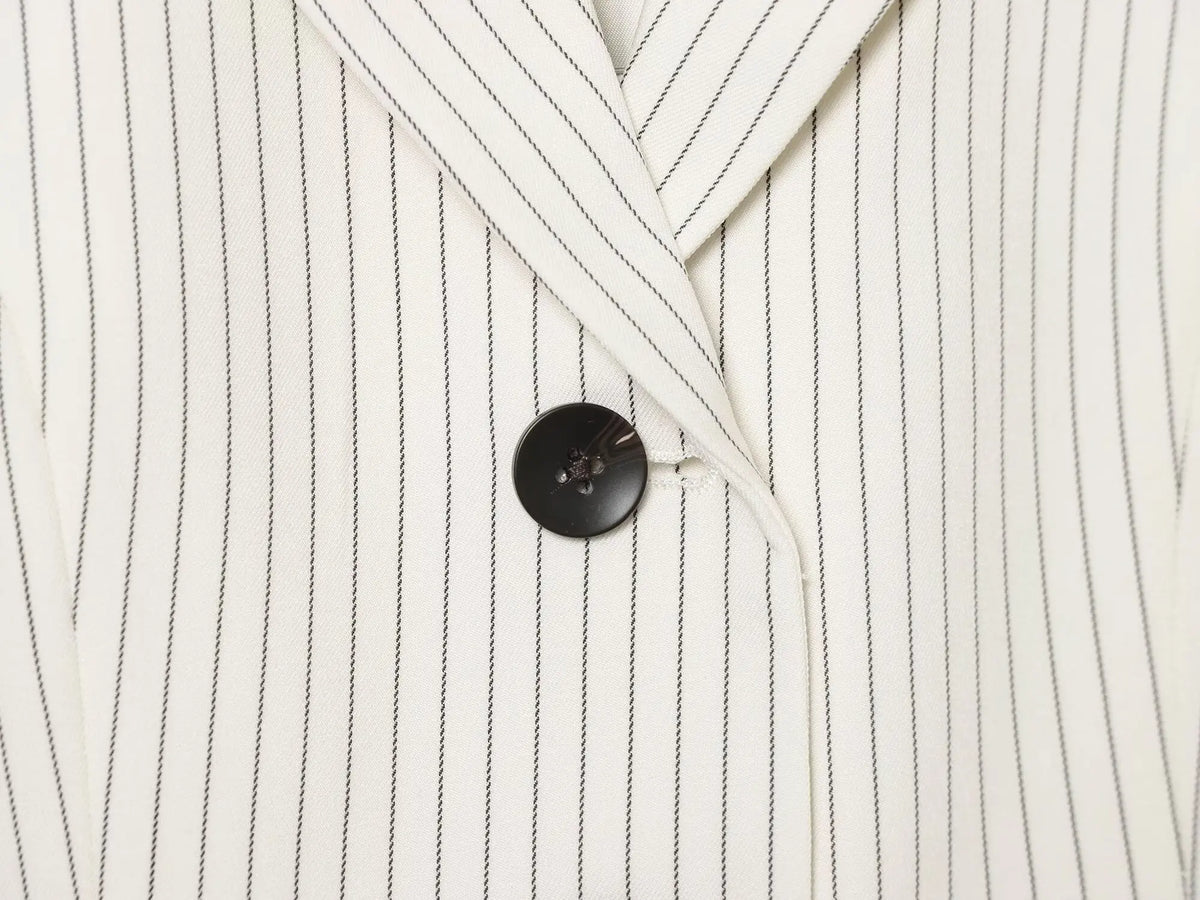 Elegant Women's Striped Blazer With Belt 2026 Spring Autumn Lapel Long Sleeves Single Breasted Slim Trendy Office Lady Suit