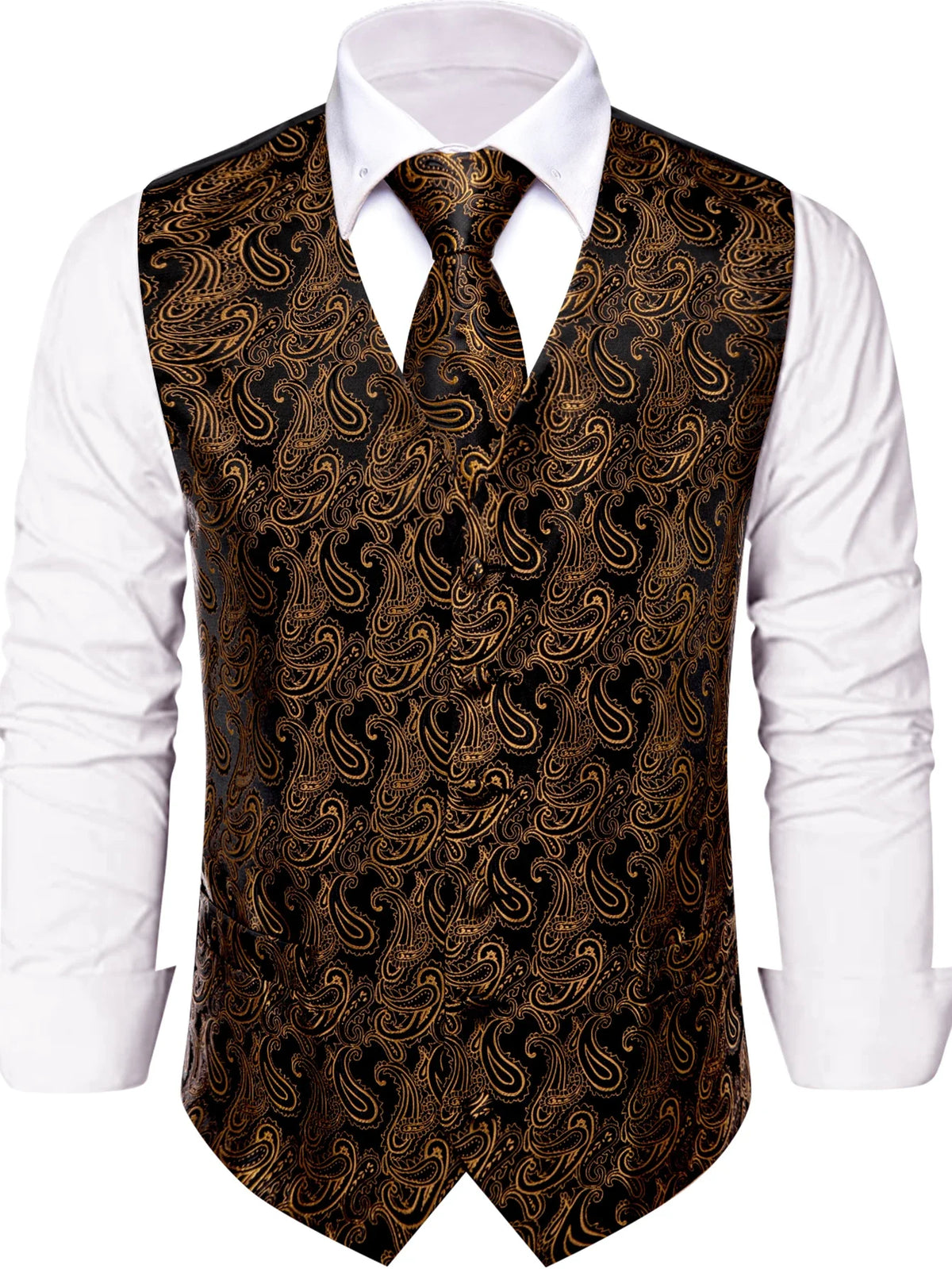 Men's Vest and Tie Set – Paisley Floral Waistcoat with Necktie for Weddings and Business Occasions