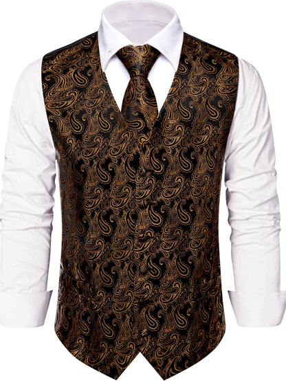 Men's Vest and Tie Set – Paisley Floral Waistcoat with Necktie for Weddings and Business Occasions