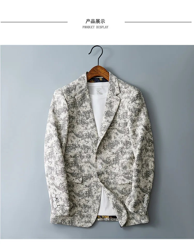 Men's Floral Jacquard Blazer Slim Suit Jacket Male Business Casual Coat Fashion Men Wedding Party Tuxedo Dress Blazers  Fit Tops