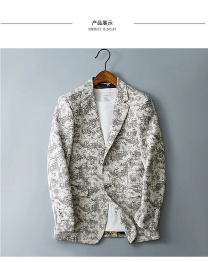 Men's Floral Jacquard Blazer Slim Suit Jacket Male Business Casual Coat Fashion Men Wedding Party Tuxedo Dress Blazers  Fit Tops