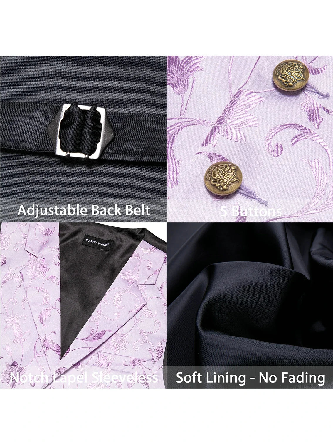 Men's Floral Jacquard Vest Bowtie Set – Pink Wedding Waistcoat for Men