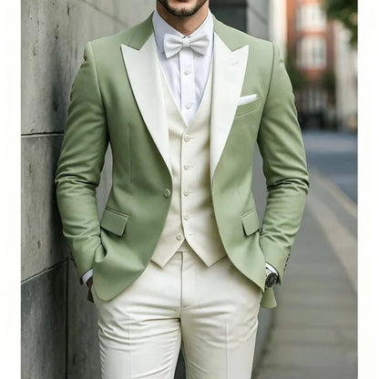 Men's Slim Fit 3 Piece Suit for Wedding Groom Guest Formal Business Party