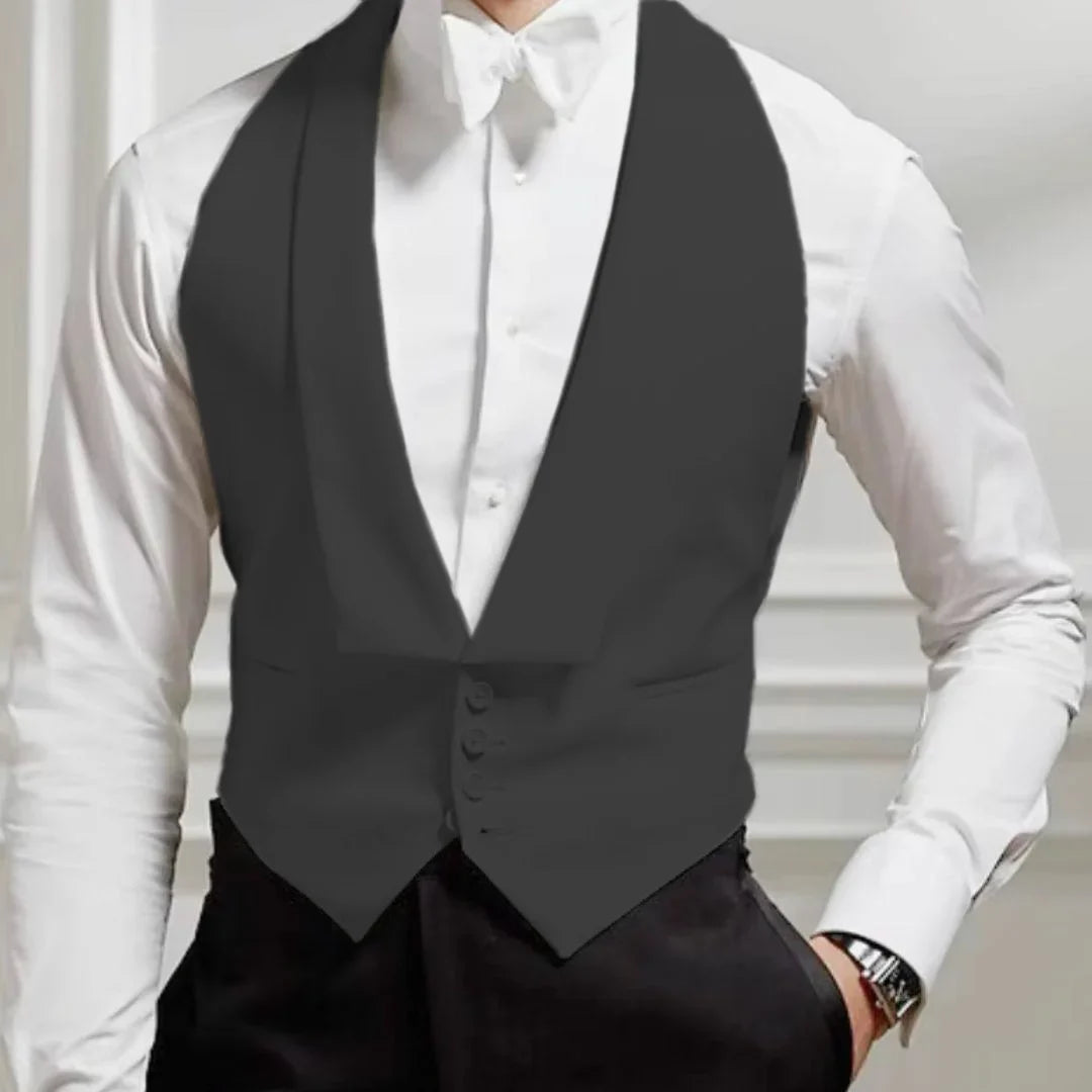Men Vest Single Button Solid White with Lapel Waistcoat for Weddings & Formal Events
