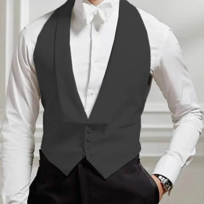 Men Vest Single Button Solid White with Lapel Waistcoat for Weddings & Formal Events