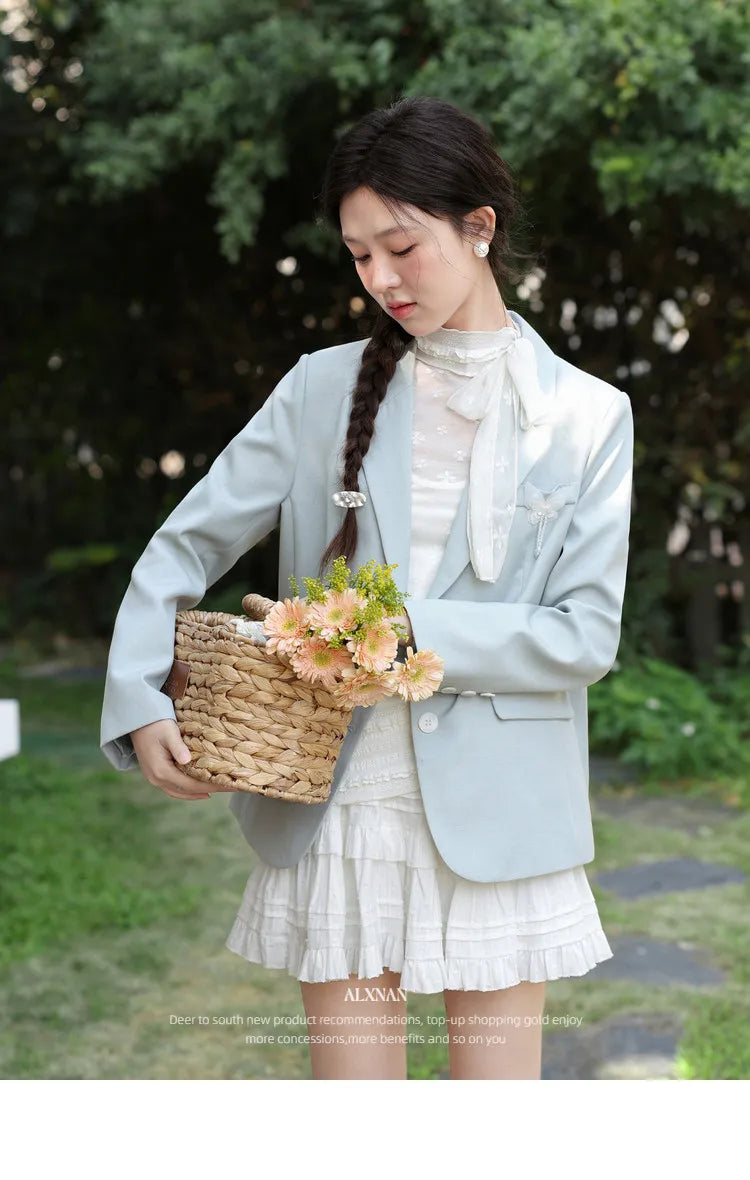 Khaki Blazer Spring Back Split Women's Jacket Elegant Casual Office Loose-fit Long Sleeve Outwears Female L61816 L61922