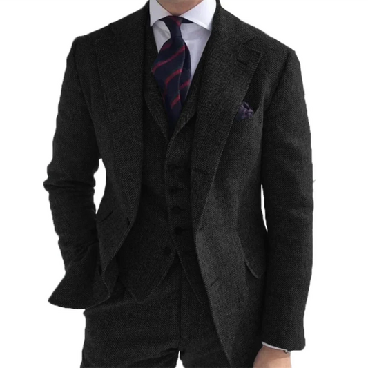 3 Pieces Men‘s Suits Wool Tweed Herringbone Business Retro Classic PatternTuxedos For Wedding Blazer Pants Vest