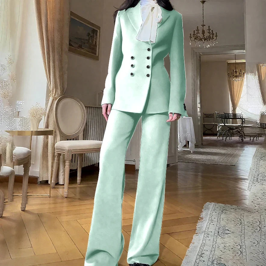 2025 New Women Casual Blazer Suit Set with Double-breasted Office Formal Pant Suit Separates Slim Fit Custom Made Traje de Mujer