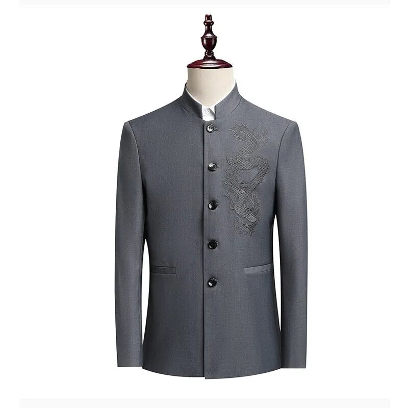 Blazer Men Fashion Gentleman Business Slimming Outdoor Zhongshan Suit Trendy Banquet Host Casual Wedding Stand-up Collar Blazer
