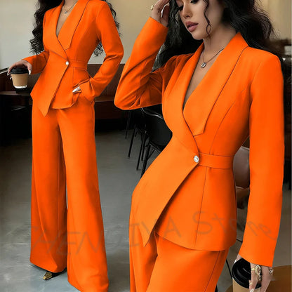 Elegant Office Lady Professional Suit Two Pieces Classic Shawl Lapel Single Button Outfit High Quality Women's Tailored Set