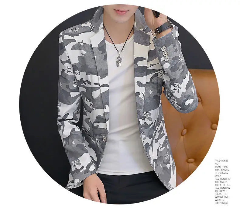 2025 British Light Mature Style High-End Camouflage Small Suit Jacket for Men, Trendy, Cool and Casual Formal Single Suit