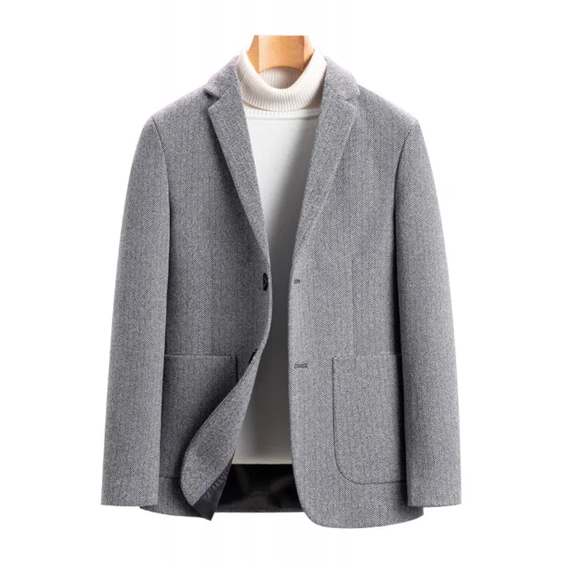 Men's Wool Blend Single-Breasted Blazer for Business and Smart Casual Wear