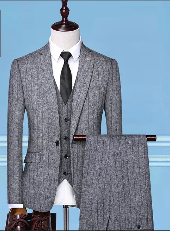 2025 Slim-Fit Three-Piece Suit Vest Trousers Set High-End Boutique British Wedding Party Trend Casual Formal Dress