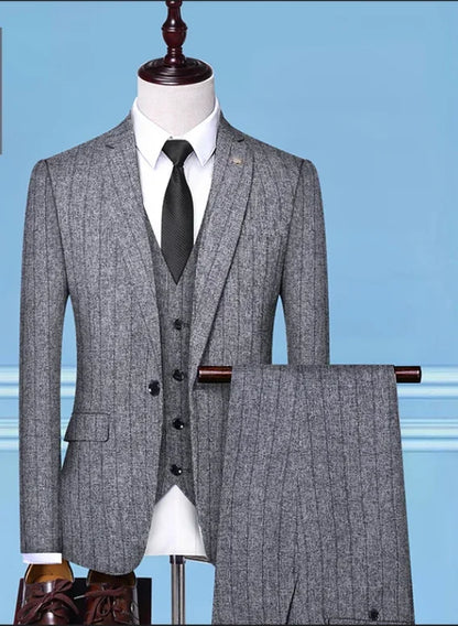 2025 Slim-Fit Three-Piece Suit Vest Trousers Set High-End Boutique British Wedding Party Trend Casual Formal Dress