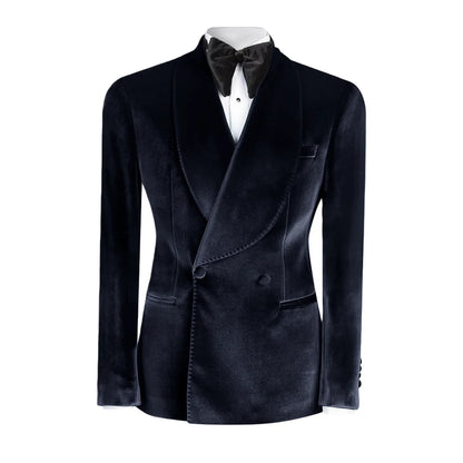 Formal Velvet Men's Suits Blazer Double Breasted Jacket 1 Piece Elegant Slim Fit Male Clothing Wedding Men Business Casual Coats