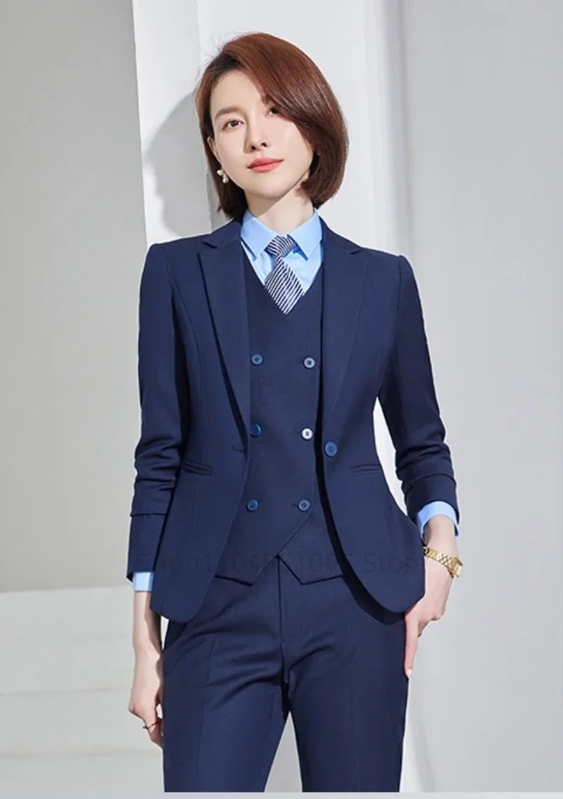 Spring/Autumn New Style Professional Beauty Salon Manager Workwear Women's 3 Piece Long Pants Suit Elegant High End Uniform