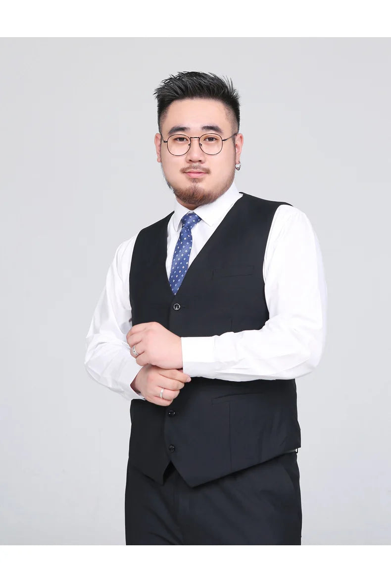 Men's Suit Vest Plus Size Single-Breasted Waistcoat Black Smart Casual Wedding Business