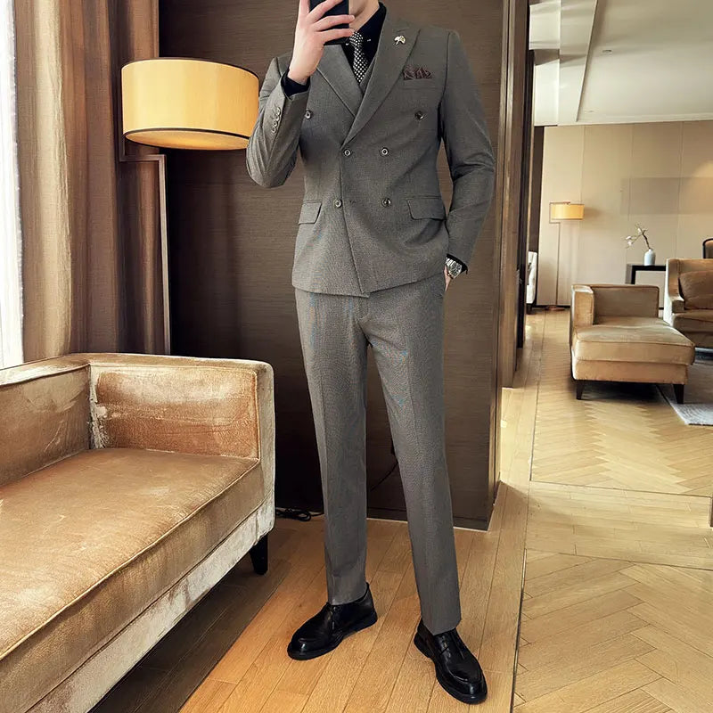 Autumn and winter high-end men's fashionable and stylish suit set, groom's wedding dress three-piece set, Korean-style slimming