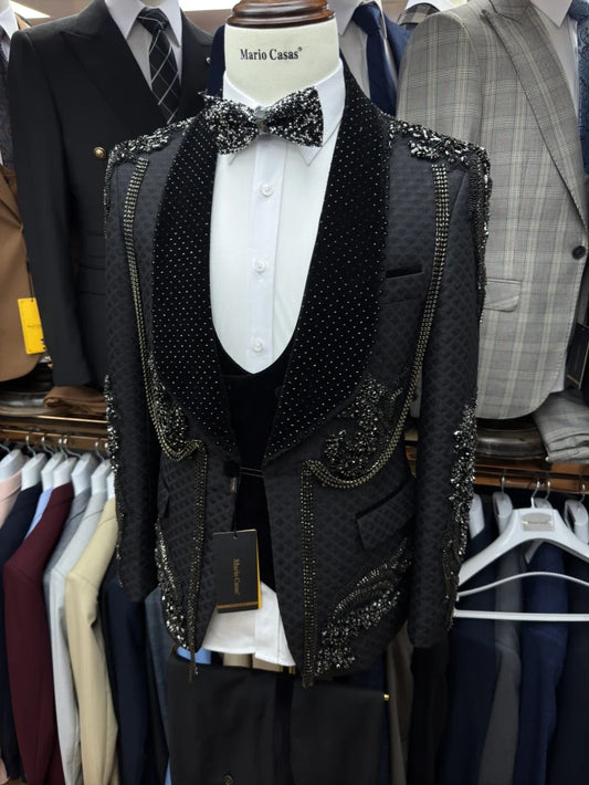 New Expensive Embroidery Beaded Man Suit Dancing Prom Wear Handsome Classic Shawl Lapel Men's Suit Set Wedding Groom Sets