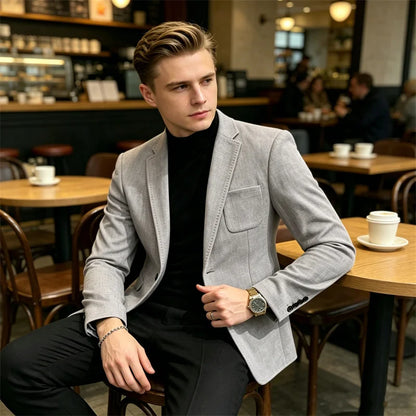 Mens Blazer Linen Blend Notched Lapel 1 Button Slim Fit Stitched Edge Patch Pockets Business Casual Daily Soft Breathable Jacket