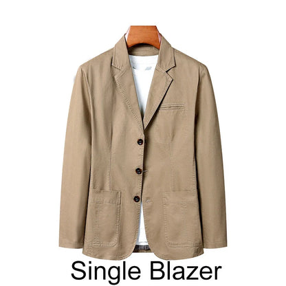 Blazer Man Retro Turn Down Collar Single-breasted Men Suit Coat Loose Pocket Long Sleeve Versatile Male Casual Outerwear