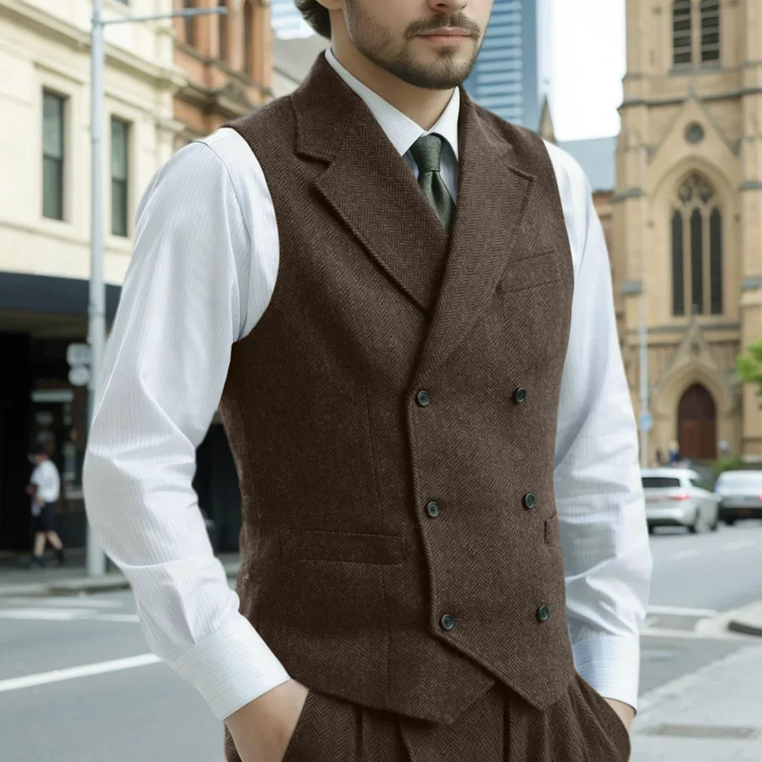 Men's Herringbone Vest Single Breasted Lapel Waistcoat for Wedding & Smart Casual Wear