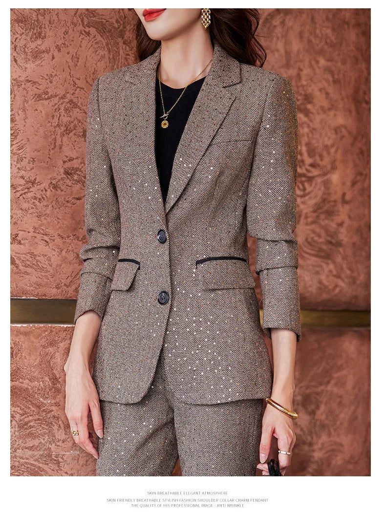 High Quality Fabric Women Business Suits With Pants and Blazer Coat Professional Autumn Winter Office Ladies Pantsuits Blazers