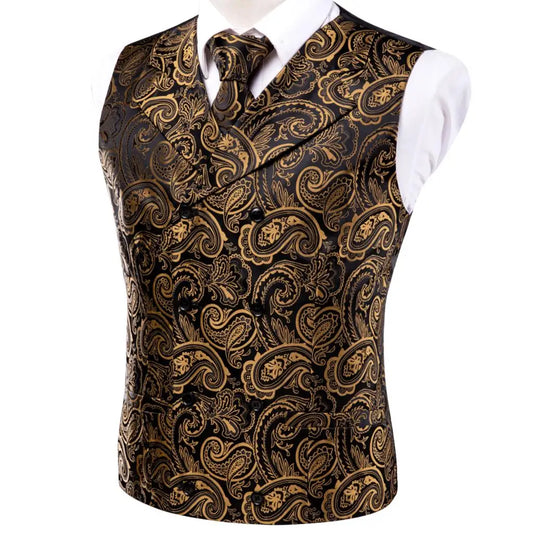 Men's Paisley Floral Slim Vest Necktie Set – 4-Piece Formal Suit Accessory Set for Weddings & Events