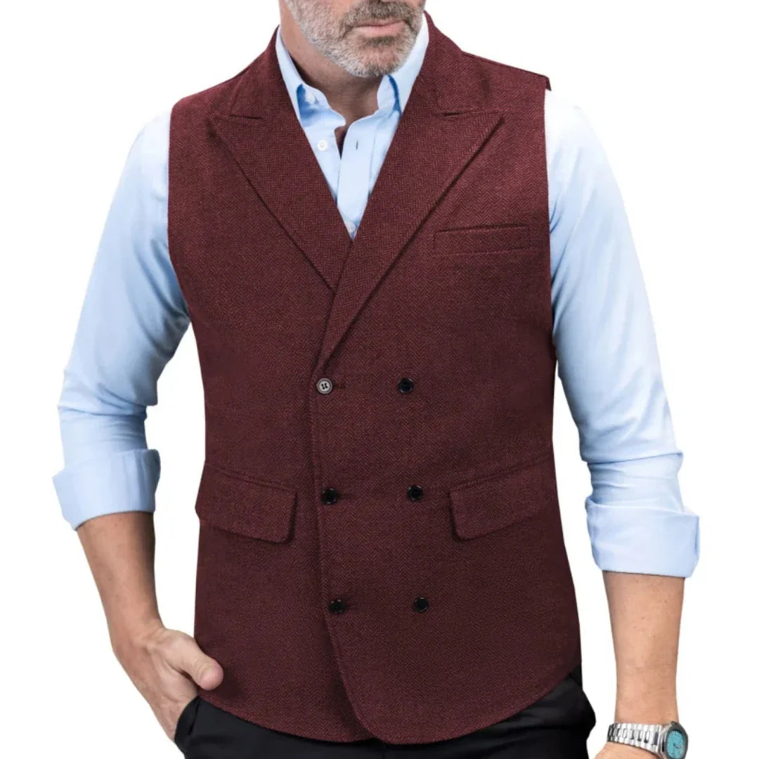 Men's Double-Breasted Herringbone Vest for Weddings & Formal Occasions