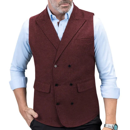 Men's Double-Breasted Herringbone Vest for Weddings & Formal Occasions