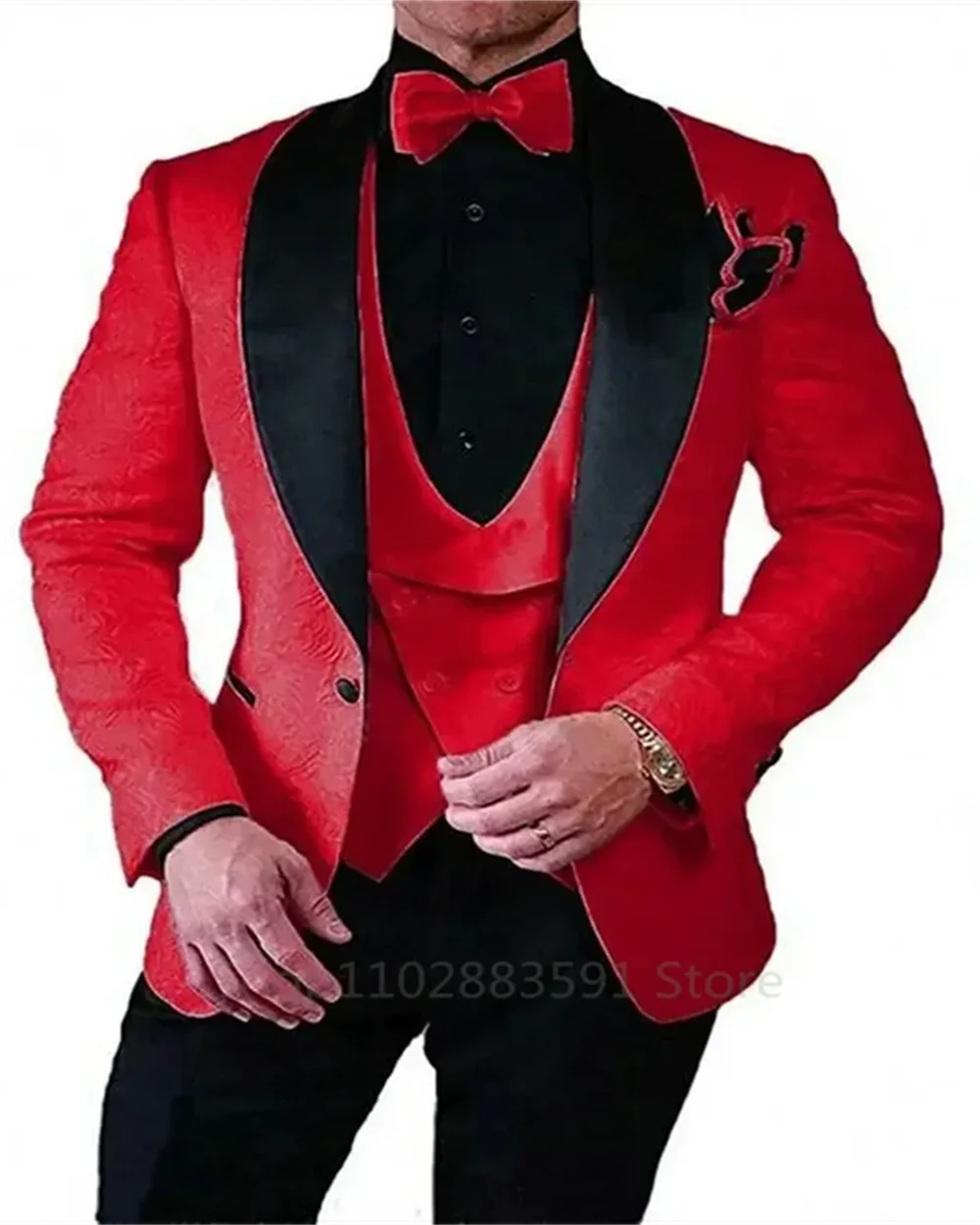 3 Pièces Noir Jacquard Mariage Fête Tuxedo Pour Marié Revers Châle Slim Fit Costumes Homme Gilet Pantalon
