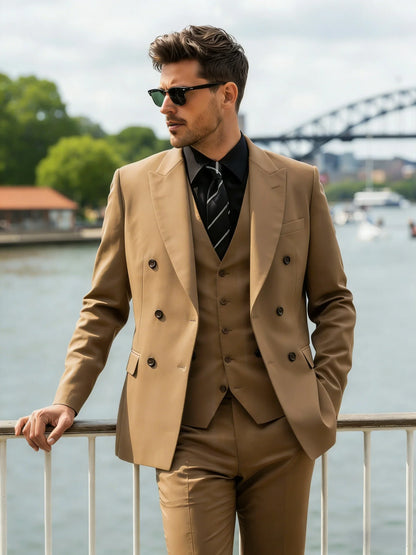 Plus Size Men Suits,Men's Luxury Brown Double Breasted Suit Jacket, Wedding & Event Formal Blazer