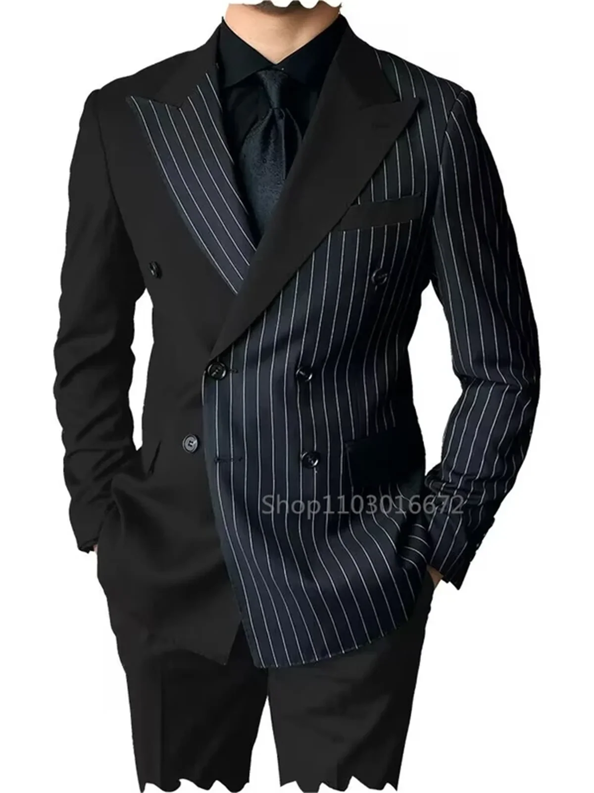 2 Piece New Style Slim Fit Men Suits Groom Tuxedos Peak Lapel Double Breasted Blazer Pants Sets Prom Business Costume Homme