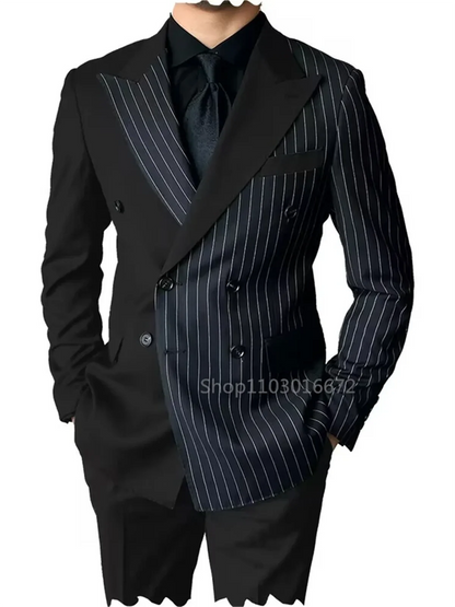 2 Piece New Style Slim Fit Men Suits Groom Tuxedos Peak Lapel Double Breasted Blazer Pants Sets Prom Business Costume Homme
