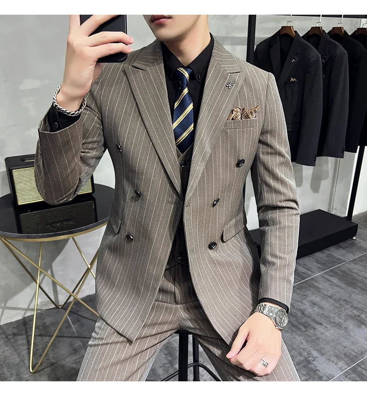 Men's Classic Striped 3-Piece Suit for Wedding, Business & Formal Occasions
