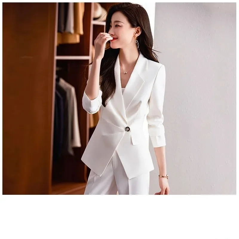 2025 Fashion Ladies Pant Suit Women Black Striped Female Business Work Wear Formal Jacket Blazer and Trouse