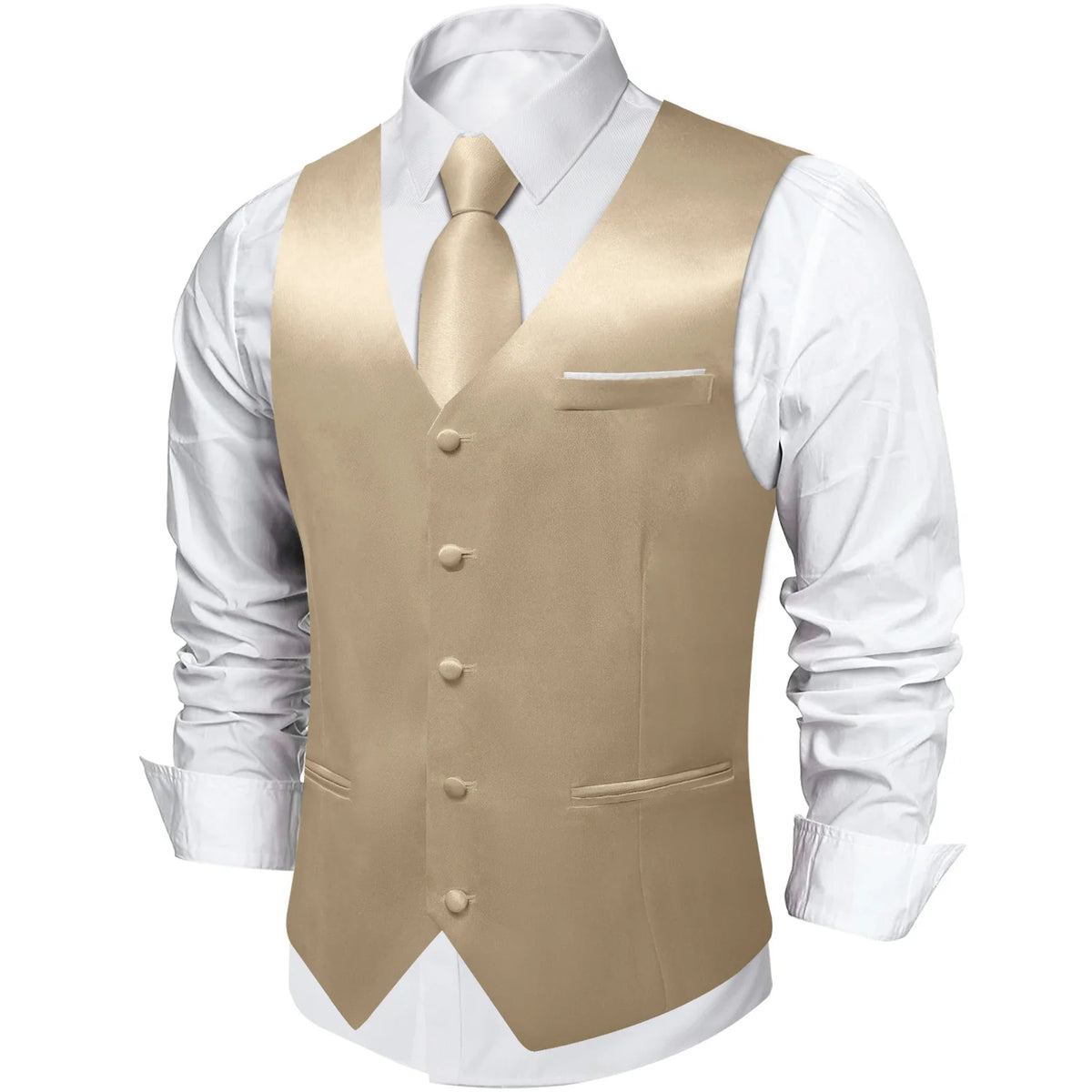 Men's Satin Suit Vest Set with Tie Handkerchief and Cufflinks for Wedding and Prom