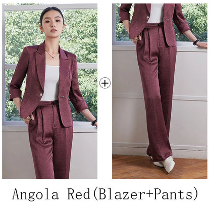 Fashion Office Ladies Blazer and Pants Suit Formal Angola Red Women Jacket Trouser Women Business Work Wear 2 Piece Set
