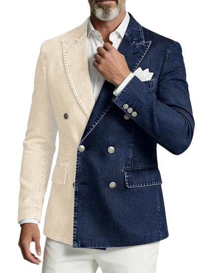 Men's Double Breasted Denim Blazer – Peak Lapel Slim Fit Jacket for Casual & Party Wear