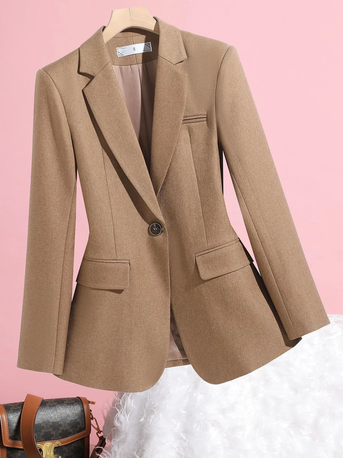 Elegant Solid Women's Blazer Long Sleeve Turn down Collar Slim Fit Office Jacket Single Button Spring Autumn Fashion
