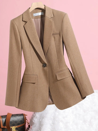 Elegant Solid Women's Blazer Long Sleeve Turn down Collar Slim Fit Office Jacket Single Button Spring Autumn Fashion