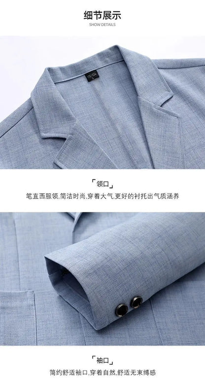 30% Linen Blazer - Men's Fashionally Fit Business Formal Wedding Gentleman's Cool Silk Lightweight Breathable Casual Blazer