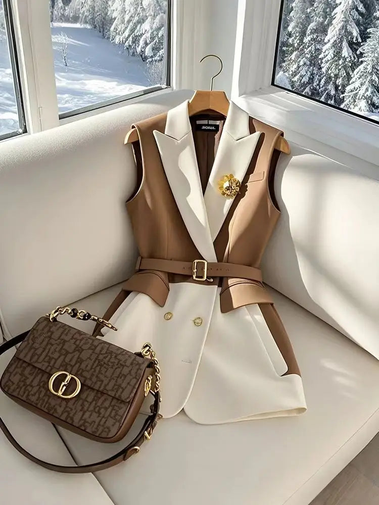 Spring Autumn Blazers Jacket Vest for Women Double Breasted Sleeveless Blazers Slim Elegant Office Lady Fashion Korean Outerwear