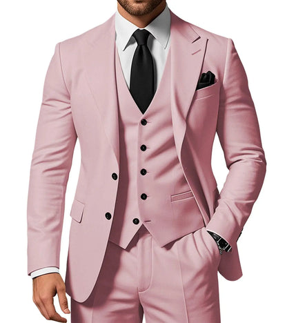 Costume de Mariage Homme Formel Solide - Marié, Garçon d'Honneur, Fête, Bal, Affaires, Bureau - Ensemble 3 Pièces : Blazer, Gilet, Pantalon