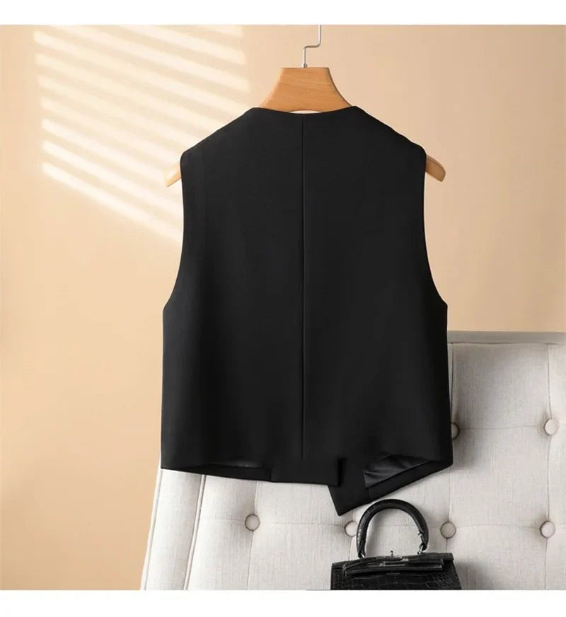 Women's Blazer Vest Spring Autumn Coats Irregular Tank Top V-neck Sleeveless Suit Vest Jacket Female Waistcoat Outerwear