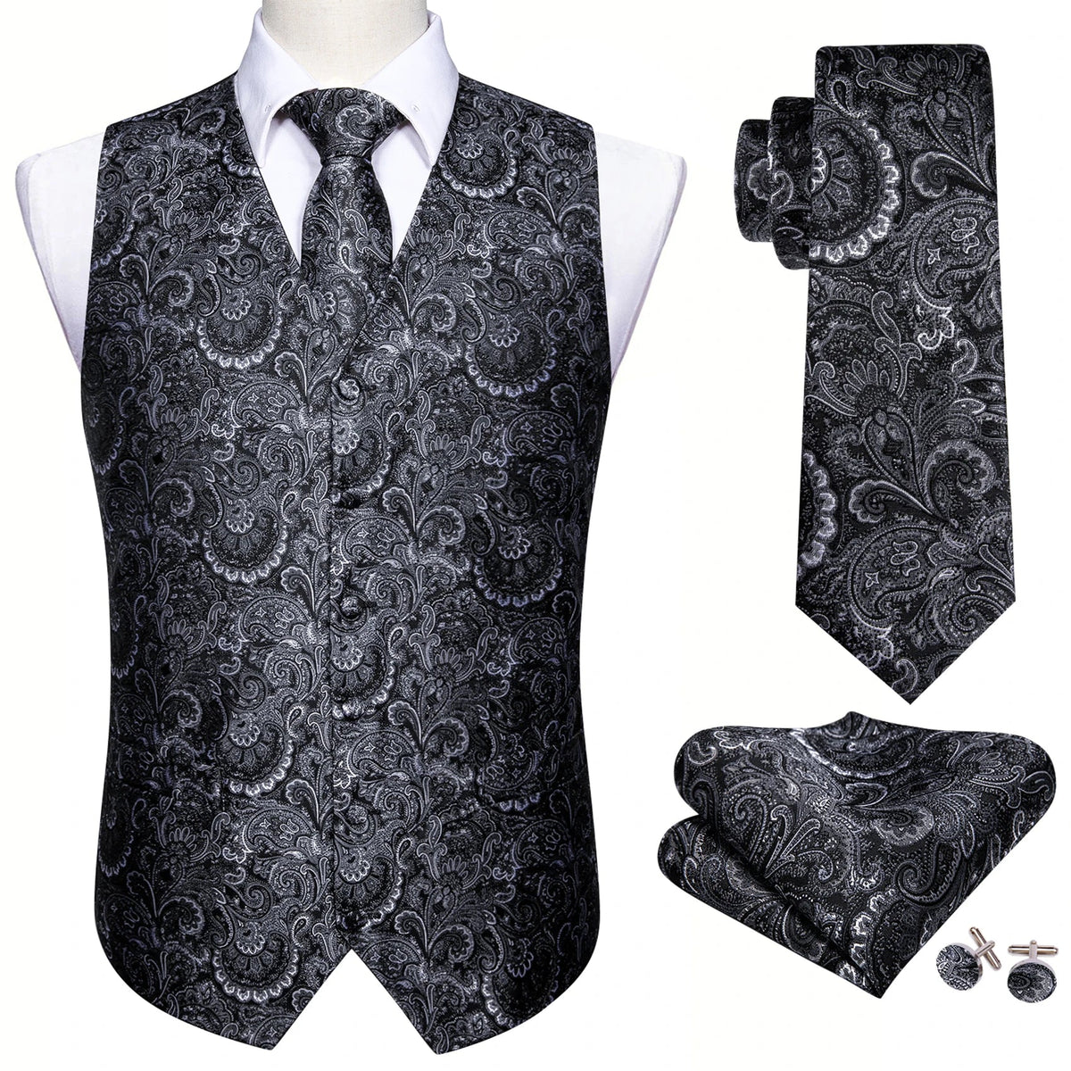 Men's Vest Embroidered Paisley Floral Waistcoat for Formal and Casual Wear — Green, Blue, Silver, Gray, Gold, Pink